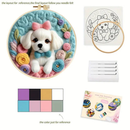 Köpek Desenli Yün Keçe Başlangıç Kiti İğne Felting Seti - MAKKA