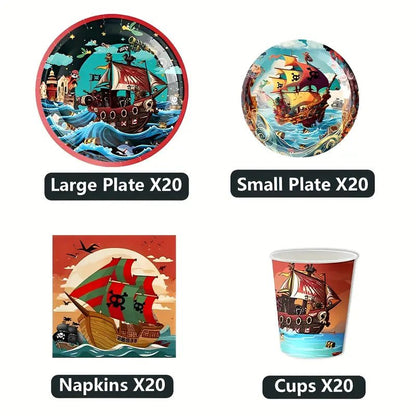 Korsan Temalı 80 Parça 20 Kişilik Parti Servis Seti - MAKKA