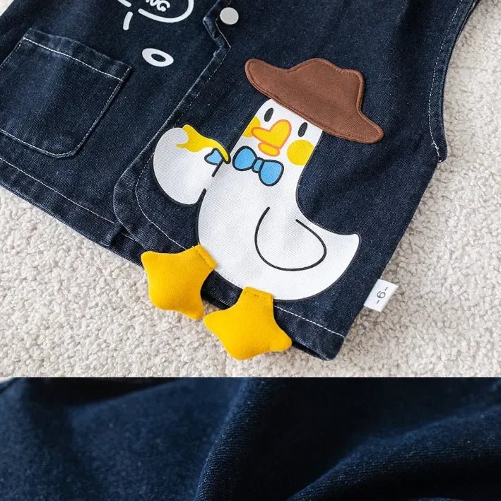 Kovboy Ördek Baskılı 3 Parça Unisex Denim Çocuk Takımı Rahat - MAKKA