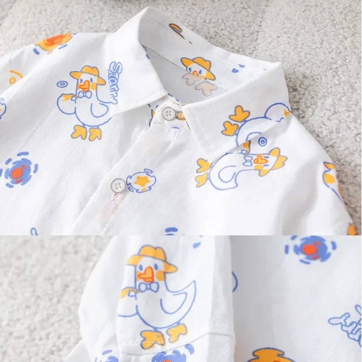 Kovboy Ördek Baskılı 3 Parça Unisex Denim Çocuk Takımı Rahat - MAKKA