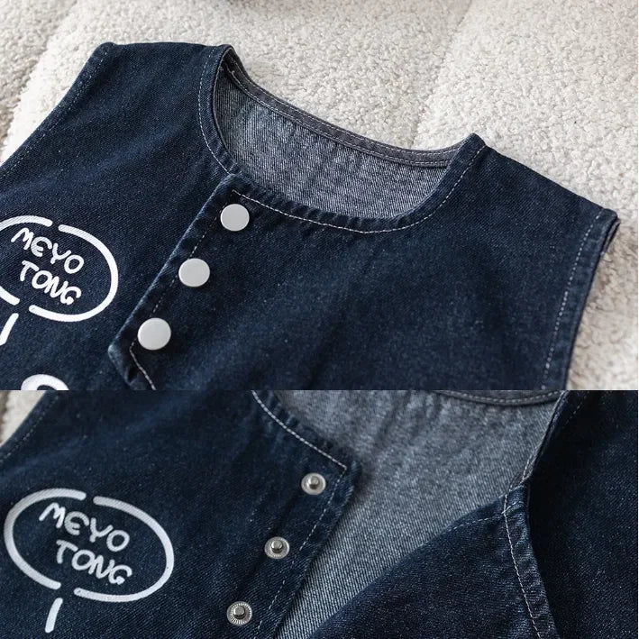 Kovboy Ördek Baskılı 3 Parça Unisex Denim Çocuk Takımı Rahat - MAKKA