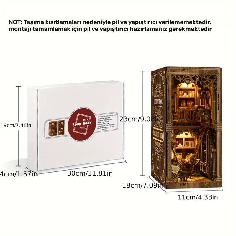 Koyu Kahverengi Ahşap 3D Kitap Köşesi Mini Dollhouse Kiti - MAKKA
