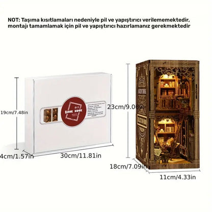 Koyu Kahverengi Ahşap 3D Kitap Köşesi Mini Dollhouse Kiti - MAKKA