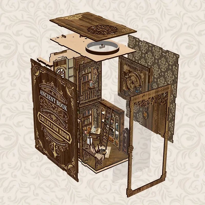 Koyu Kahverengi Ahşap 3D Kitap Köşesi Mini Dollhouse Kiti - MAKKA