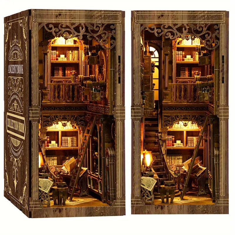 Koyu Kahverengi Ahşap 3D Kitap Köşesi Mini Dollhouse Kiti - MAKKA