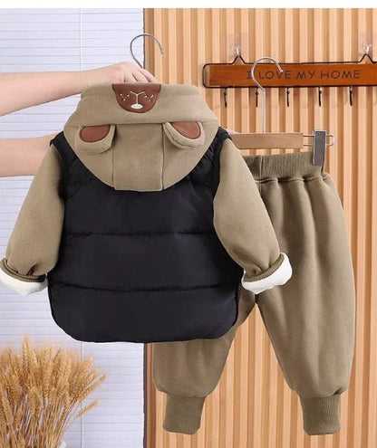 Koyu Renk 1 - 5 Yaş Çocuk 3 Parça Rahat Pamuklu Takım - MAKKA