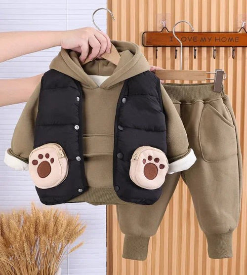 Koyu Renk 1 - 5 Yaş Çocuk 3 Parça Rahat Pamuklu Takım - MAKKA