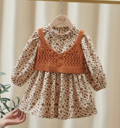 Koyu Turuncu Kız Çocuk Pamuklu Günlük Şık Elbise 2 - 7 Yaş - MAKKA