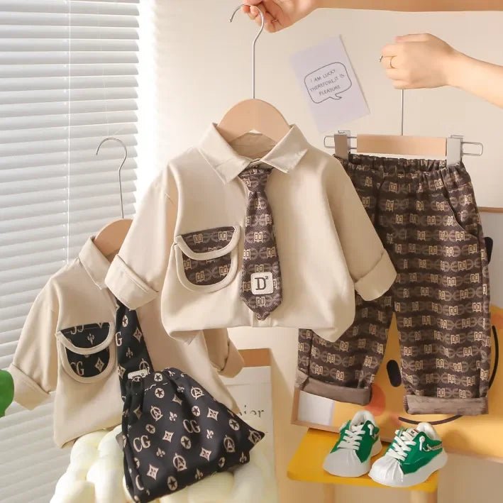 Kravatlı Erkek Çocuk 3 Parça Takım Şık Rahat Özel Gün - MAKKA