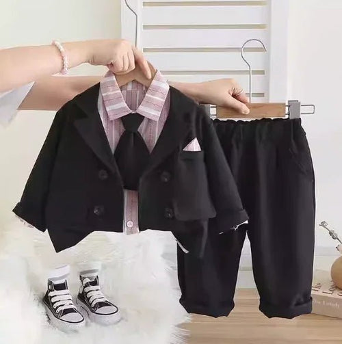 Kravatlı Siyah Erkek Çocuk Takım 3 Parçalı Özel Gün Seti - MAKKA