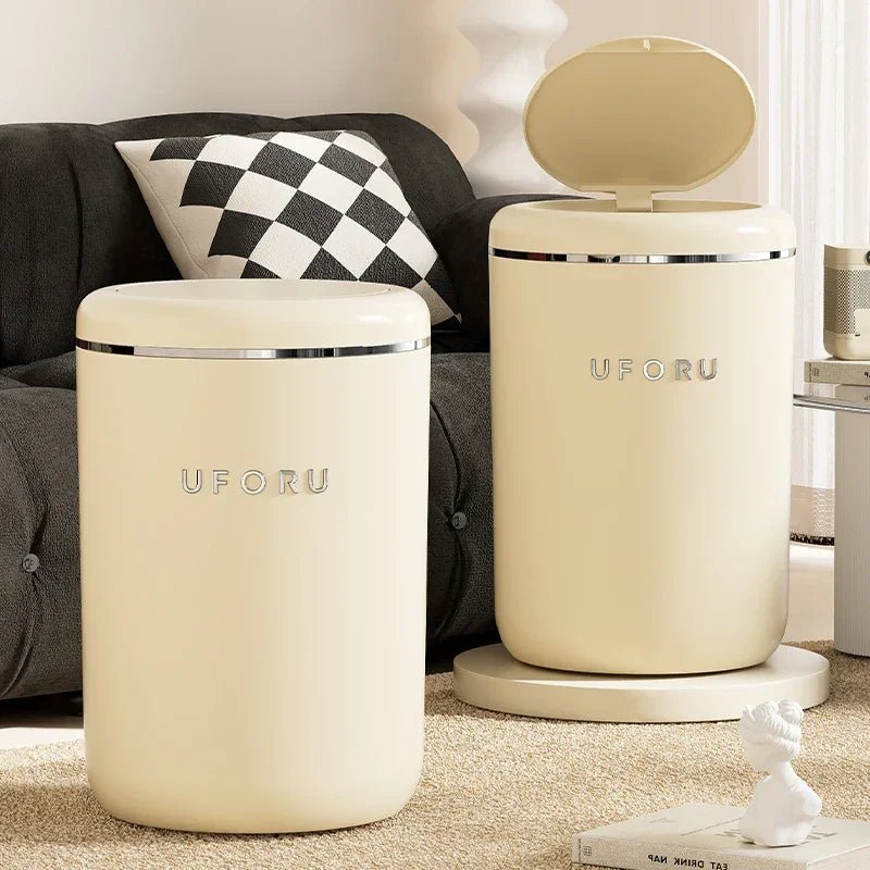 Krem Plastik Basmalı Çöp Kutusu Kapaklı Büyük Kapasiteli Şık - MAKKA