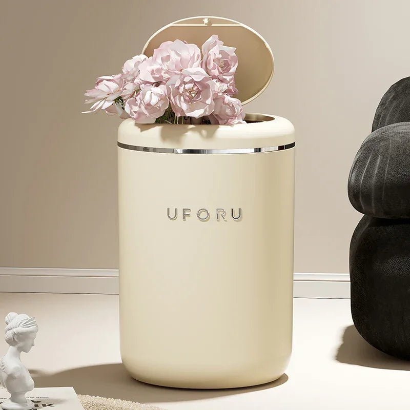 Krem Plastik Basmalı Çöp Kutusu Kapaklı Büyük Kapasiteli Şık - MAKKA