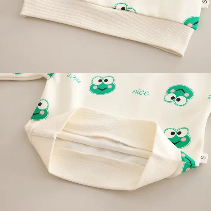 Kurbağa Desenli Çocuk Salopet Takımı Pamuklu Uzun Kollu - MAKKA