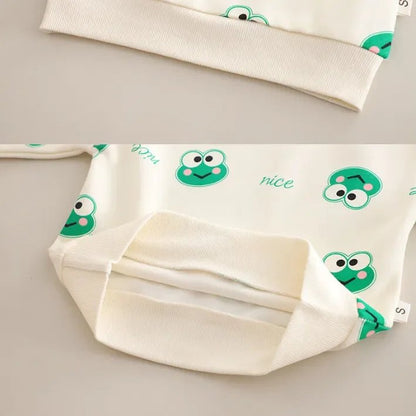 Kurbağa Desenli Çocuk Salopet Takımı Pamuklu Uzun Kollu - MAKKA