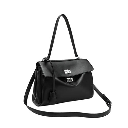 Lüks Siyah Kilit Tokalı Kadın Omuz Çantası Deri Şık - MAKKA