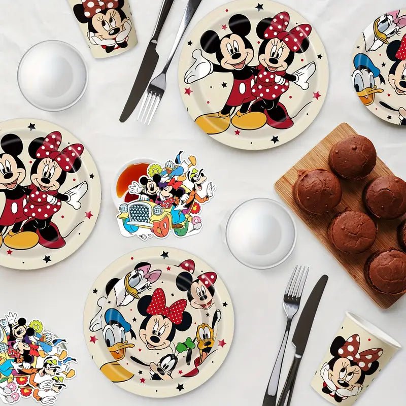 Mickey Mouse 50 - 80 Adet Parti Sofrası Kağıt Tabak Bardak Çatal Seti - MAKKA