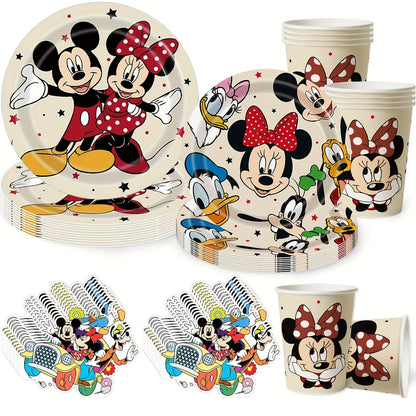 Mickey Mouse 50 - 80 Adet Parti Sofrası Kağıt Tabak Bardak Çatal Seti - MAKKA