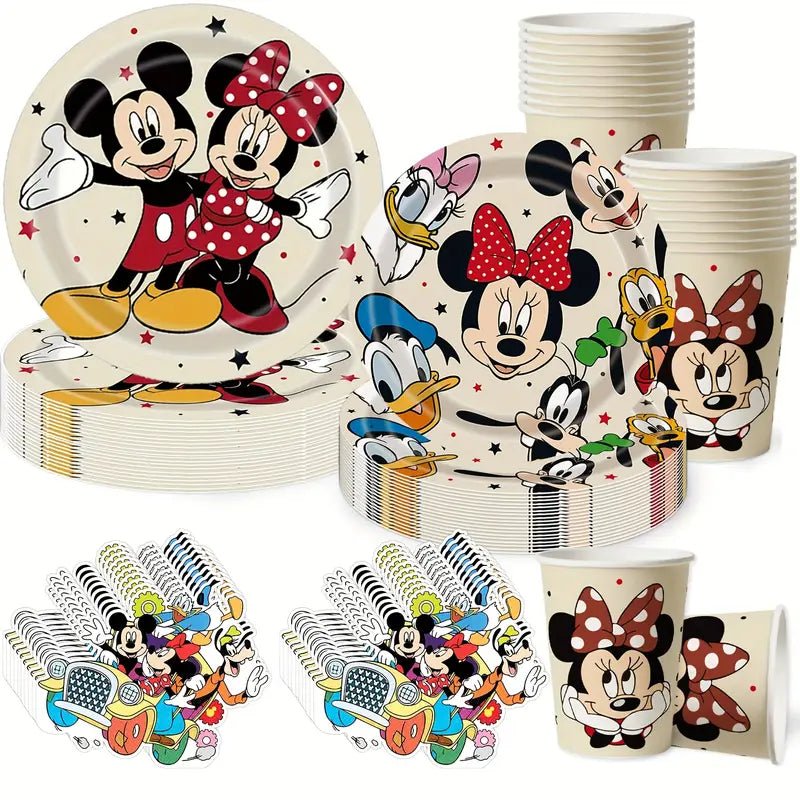 Mickey Mouse 50 - 80 Adet Parti Sofrası Kağıt Tabak Bardak Çatal Seti - MAKKA