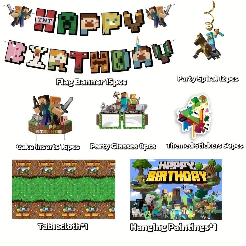 Minecraft Blok Temalı 103 Parça Parti Dekorasyon Seti - MAKKA