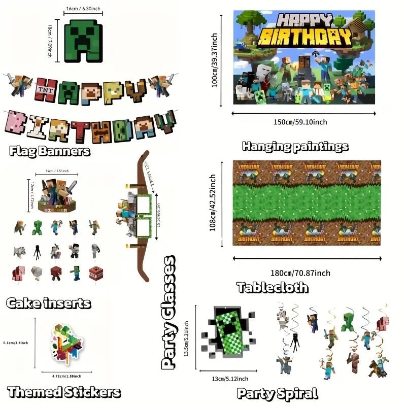 Minecraft Blok Temalı 103 Parça Parti Dekorasyon Seti - MAKKA