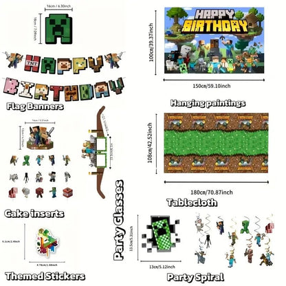 Minecraft Blok Temalı 103 Parça Parti Dekorasyon Seti - MAKKA