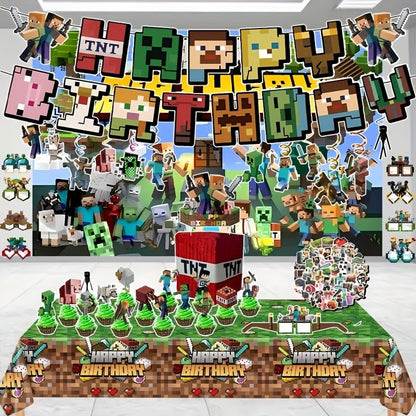 Minecraft Blok Temalı 103 Parça Parti Dekorasyon Seti - MAKKA