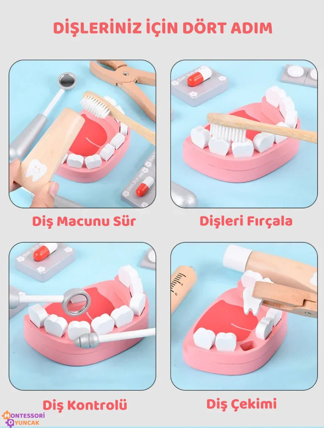 Montessori 25 Parça Dişçi Doktor Oyuncak Seti Ahşap Eğitimsel - MAKKA