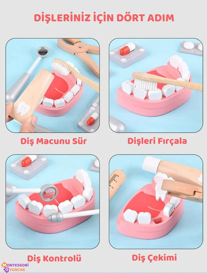 Montessori 25 Parça Dişçi Doktor Oyuncak Seti Ahşap Eğitimsel - MAKKA