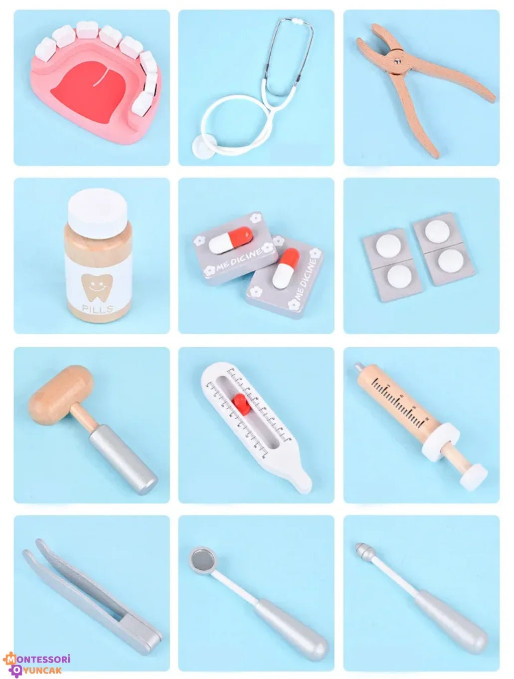 Montessori 25 Parça Dişçi Doktor Oyuncak Seti Ahşap Eğitimsel - MAKKA