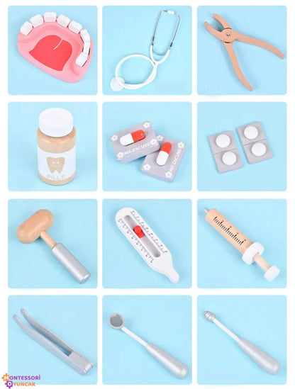 Montessori 25 Parça Dişçi Doktor Oyuncak Seti Ahşap Eğitimsel - MAKKA