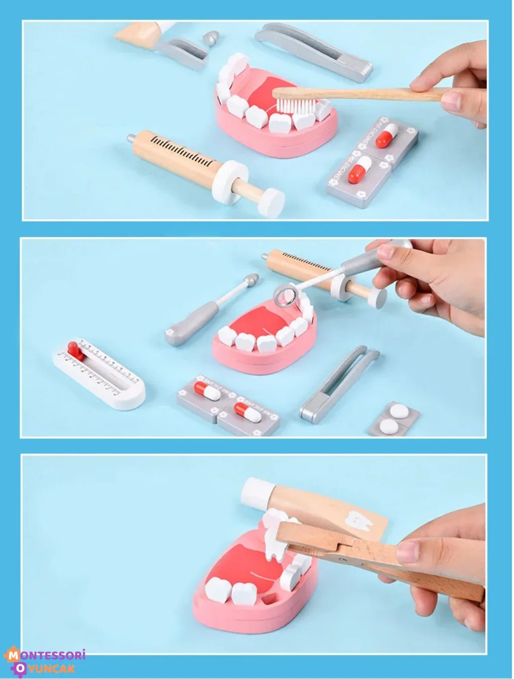 Montessori 25 Parça Dişçi Doktor Oyuncak Seti Ahşap Eğitimsel - MAKKA