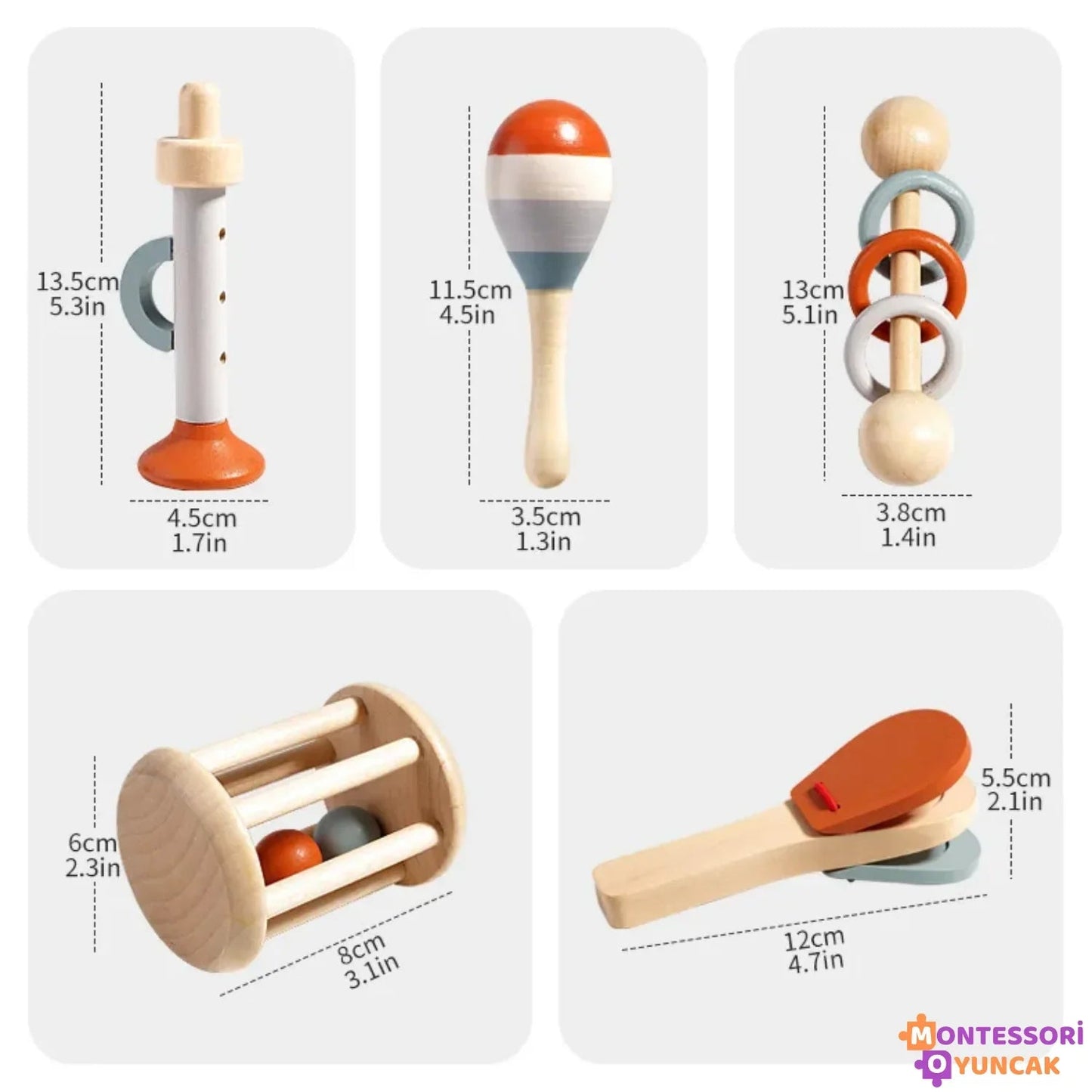 Montessori Ahşap 5 Parçalı Müzik Enstrüman Eğitici Seti - MAKKA