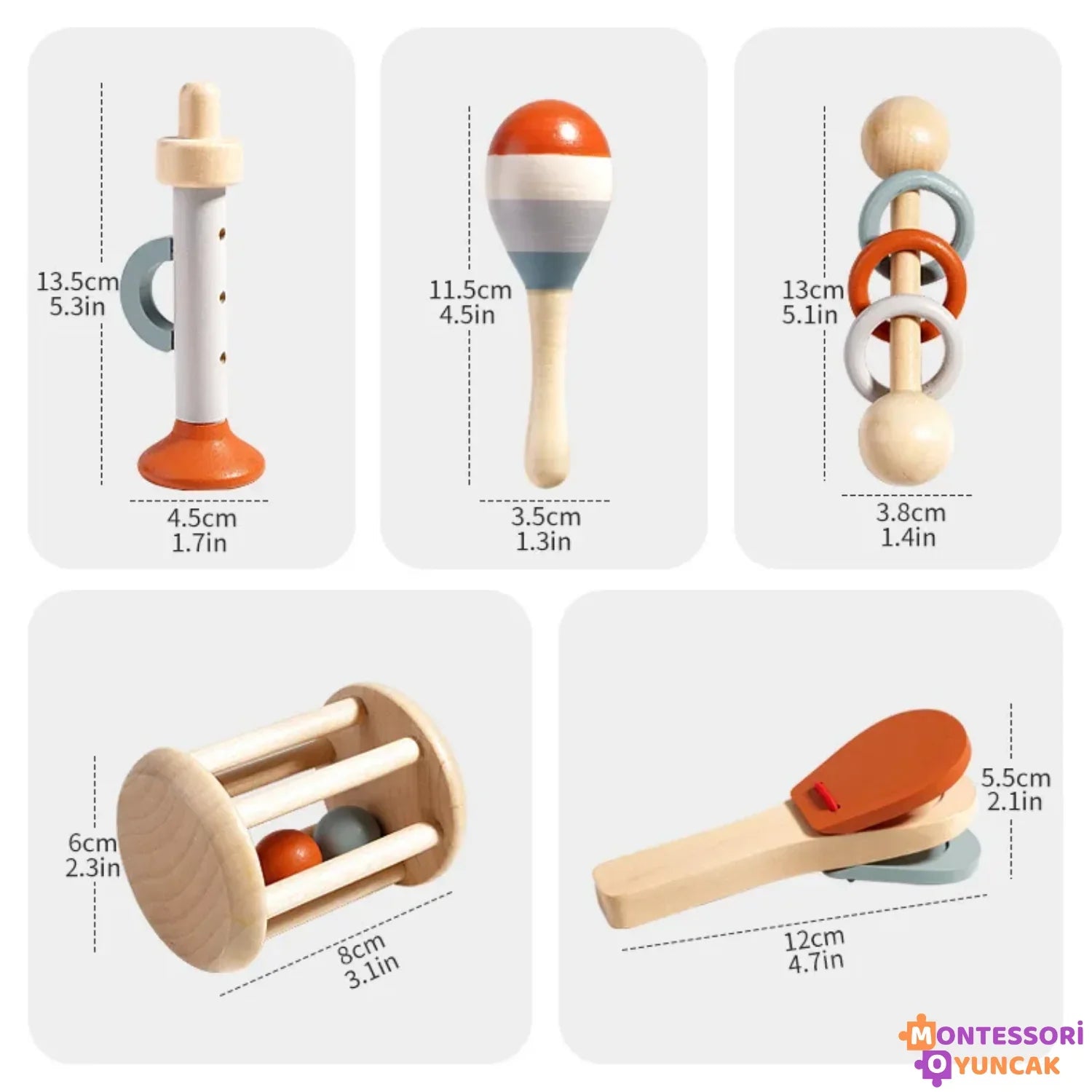 Montessori Ahşap 5 Parçalı Müzik Enstrüman Eğitici Seti - MAKKA