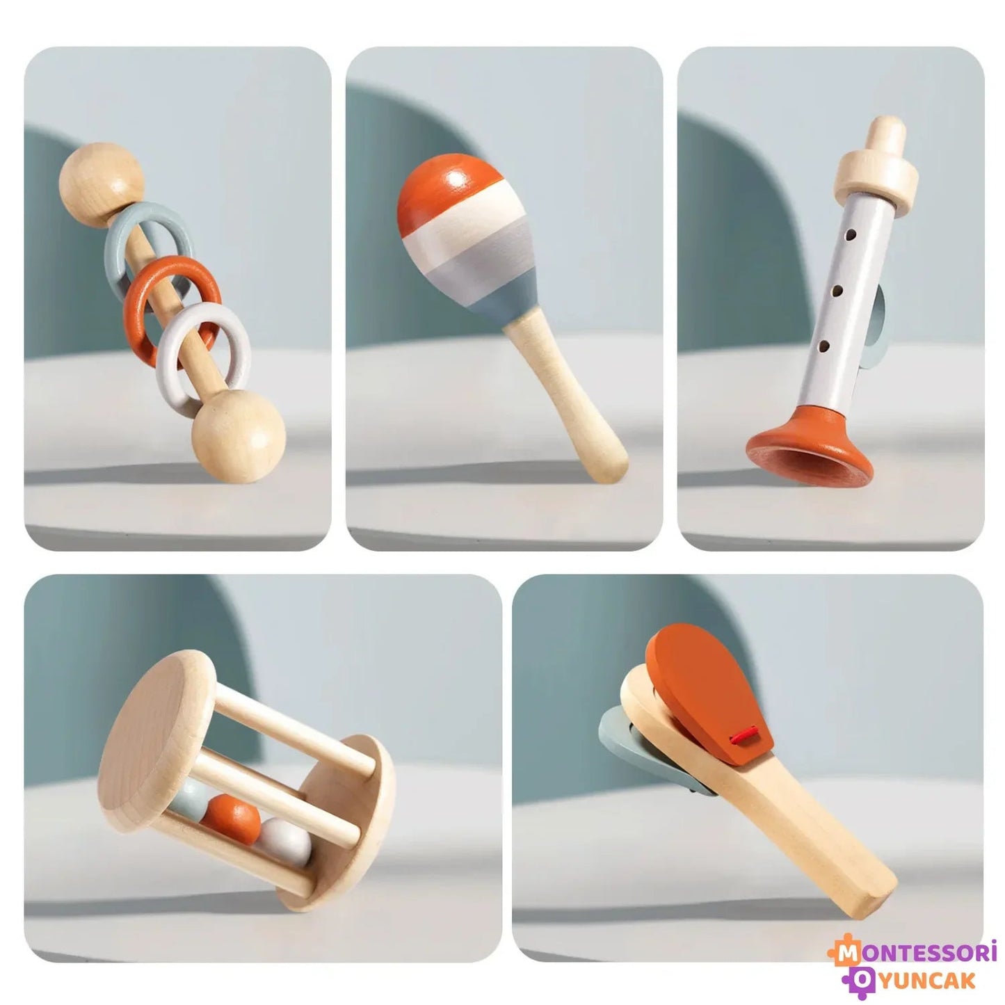 Montessori Ahşap 5 Parçalı Müzik Enstrüman Eğitici Seti - MAKKA