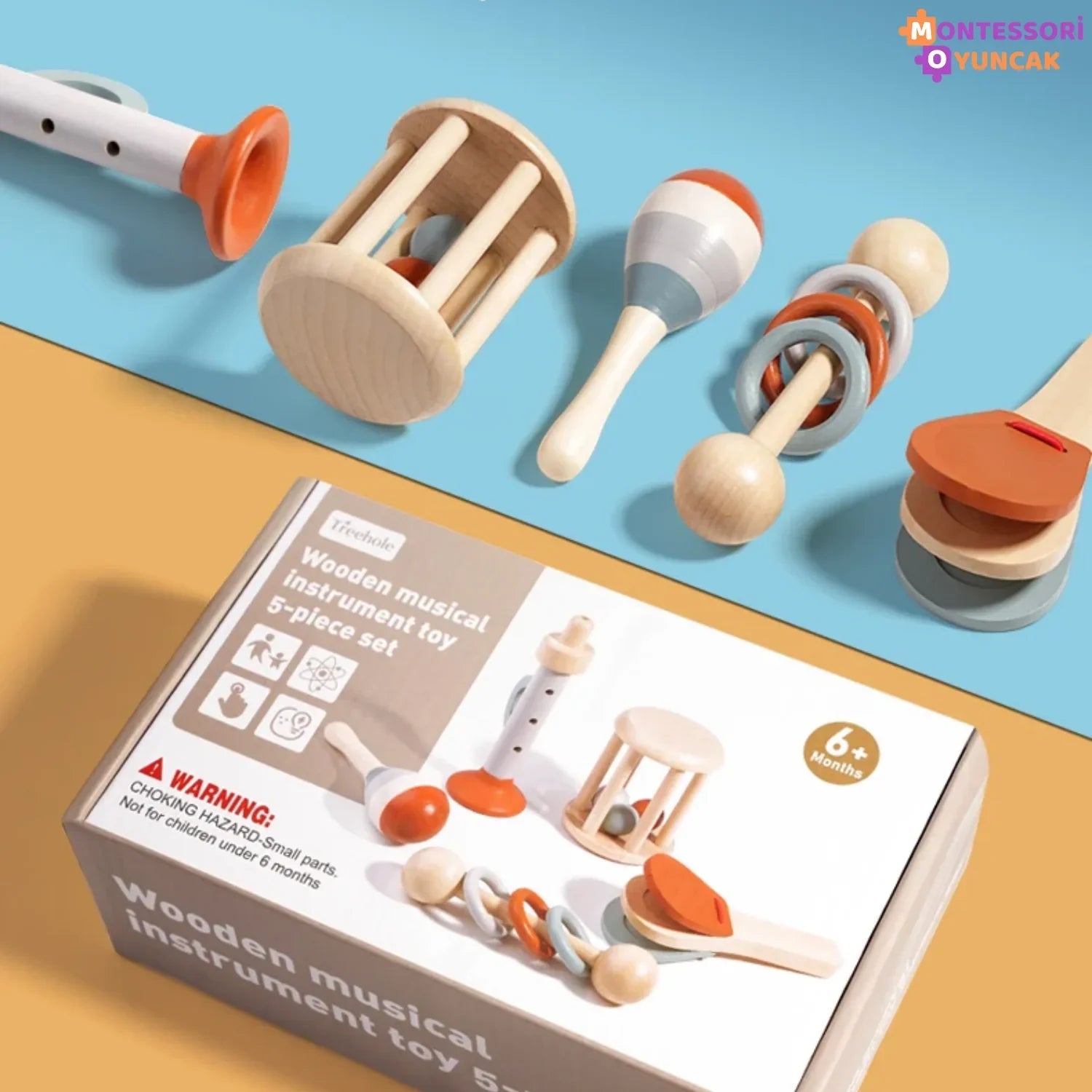 Montessori Ahşap 5 Parçalı Müzik Enstrüman Eğitici Seti - MAKKA