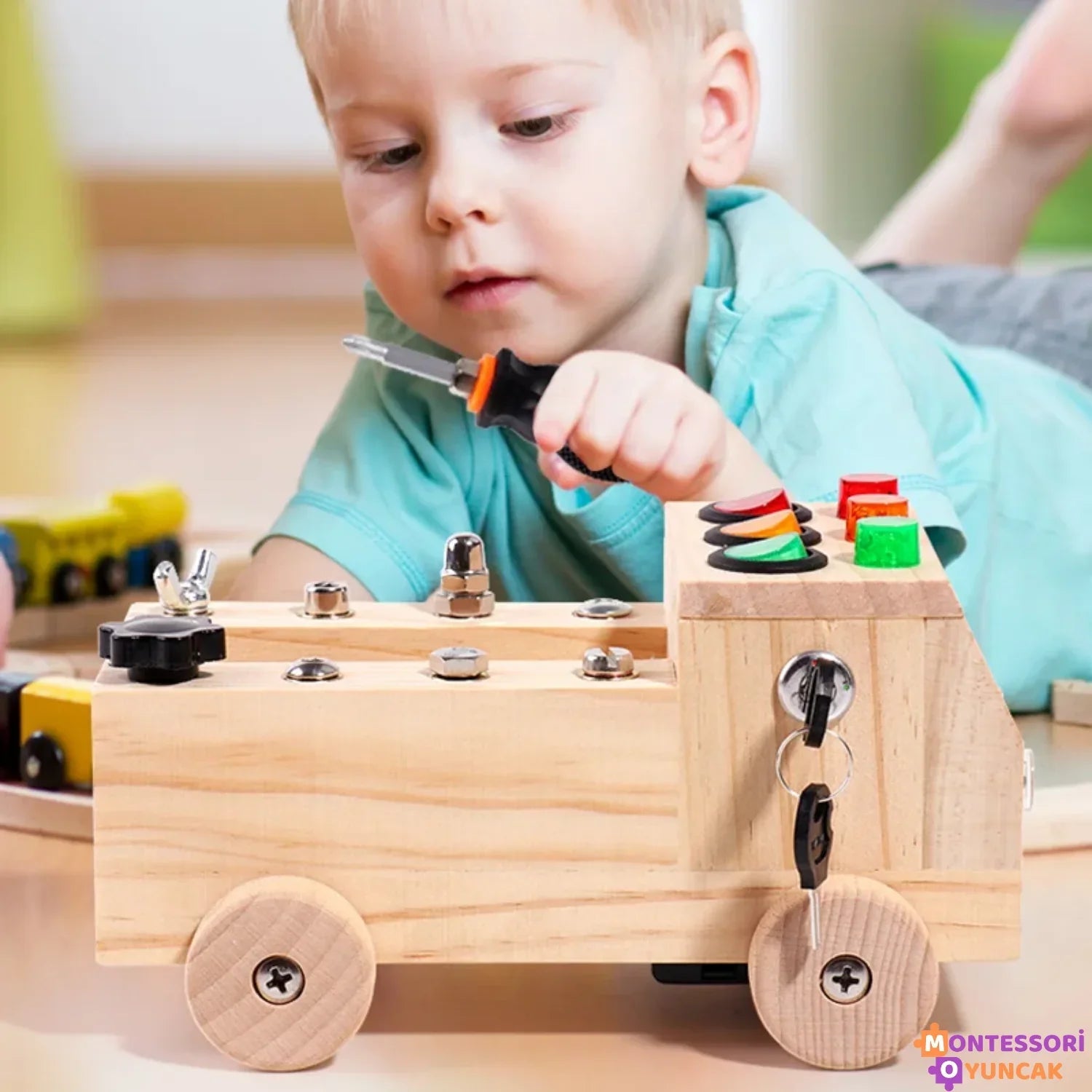 Montessori Ahşap Araba Tamir Seti Eğitici Rol Yapma Oyuncağı - MAKKA