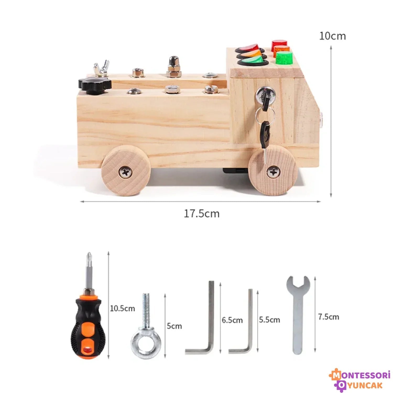 Montessori Ahşap Araba Tamir Seti Eğitici Rol Yapma Oyuncağı - MAKKA