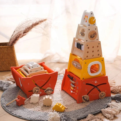 Montessori Ahşap Eğitici Yapı Blokları - 50 Parça Motor Beceri Oyunu - MAKKA