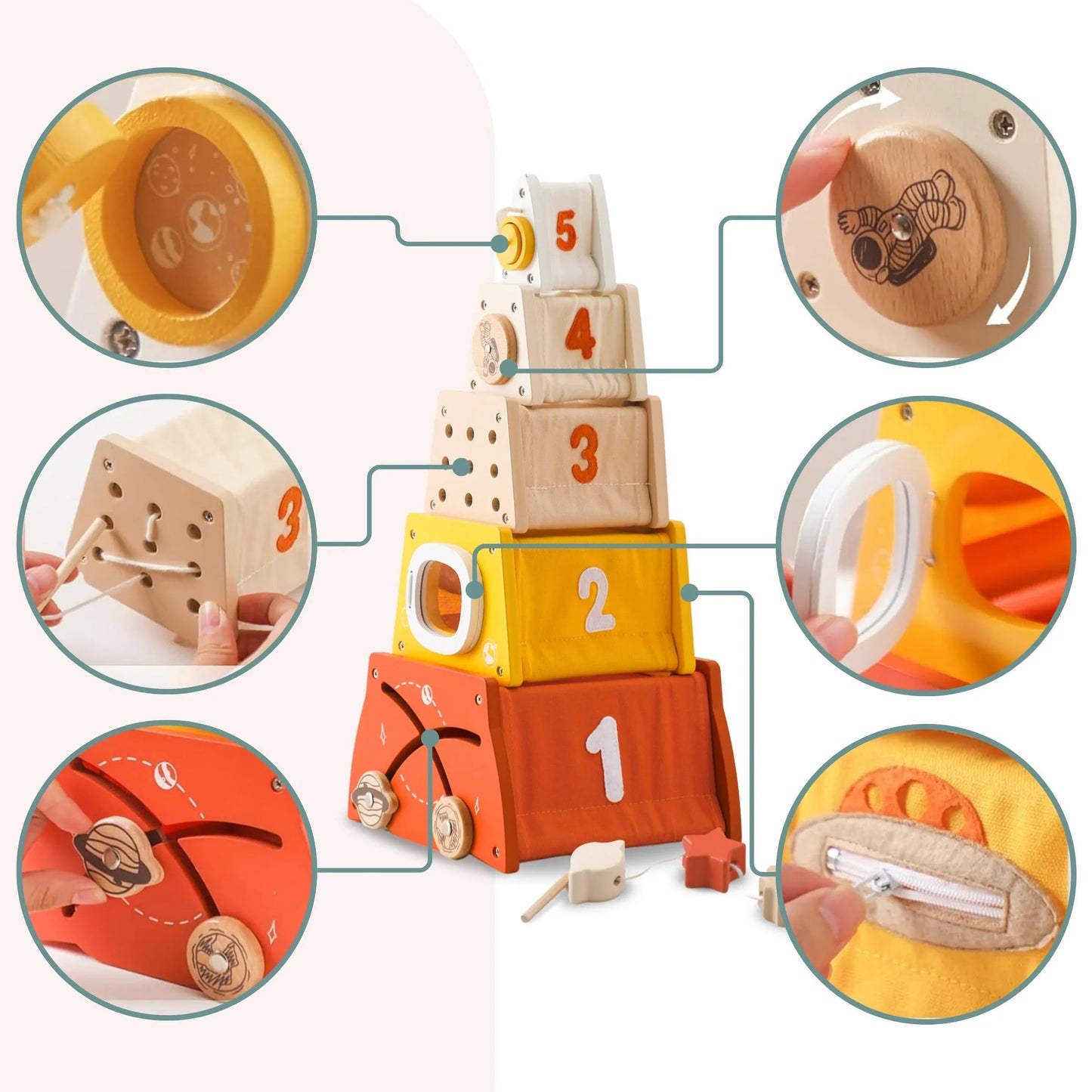 Montessori Ahşap Eğitici Yapı Blokları - 50 Parça Motor Beceri Oyunu - MAKKA