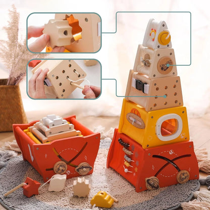 Montessori Ahşap Eğitici Yapı Blokları - 50 Parça Motor Beceri Oyunu - MAKKA