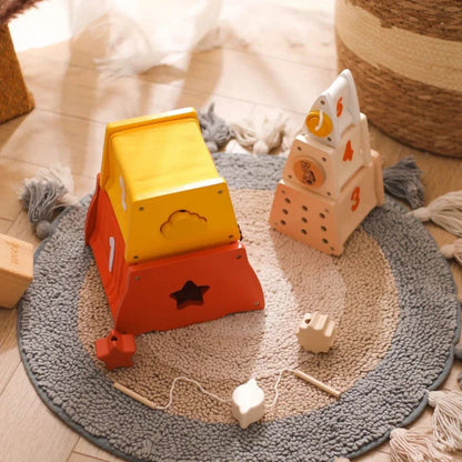 Montessori Ahşap Eğitici Yapı Blokları - 50 Parça Motor Beceri Oyunu - MAKKA