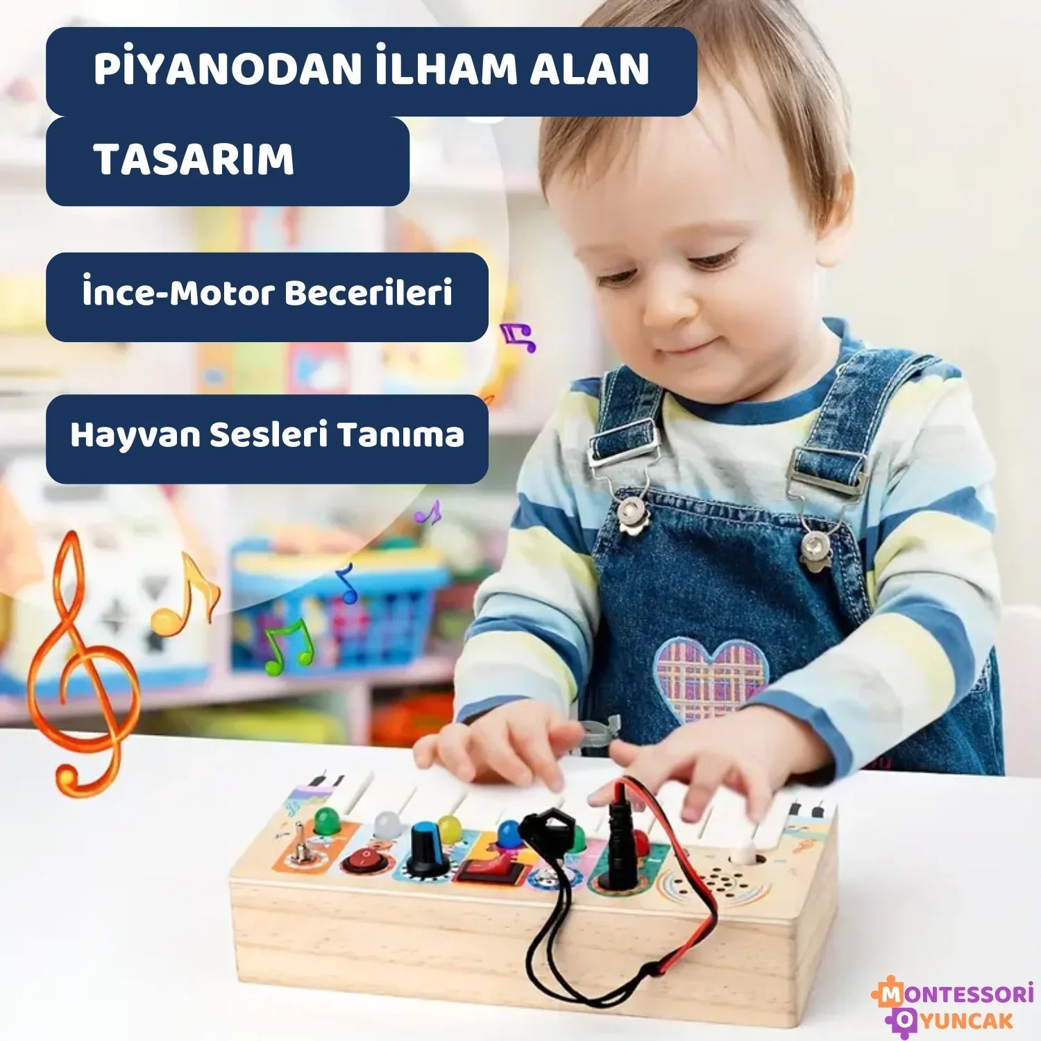 Montessori Ahşap Mini Piyano Eğitici Müzik Oyuncağı Çocuklar İçin - MAKKA