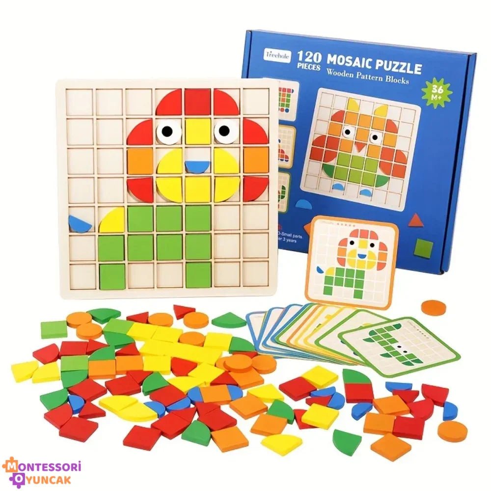 Montessori Ahşap Mozaik Eğitici Bloklar Zeka ve İnce Motor Beceriler - MAKKA