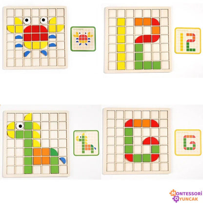 Montessori Ahşap Mozaik Eğitici Bloklar Zeka ve İnce Motor Beceriler - MAKKA