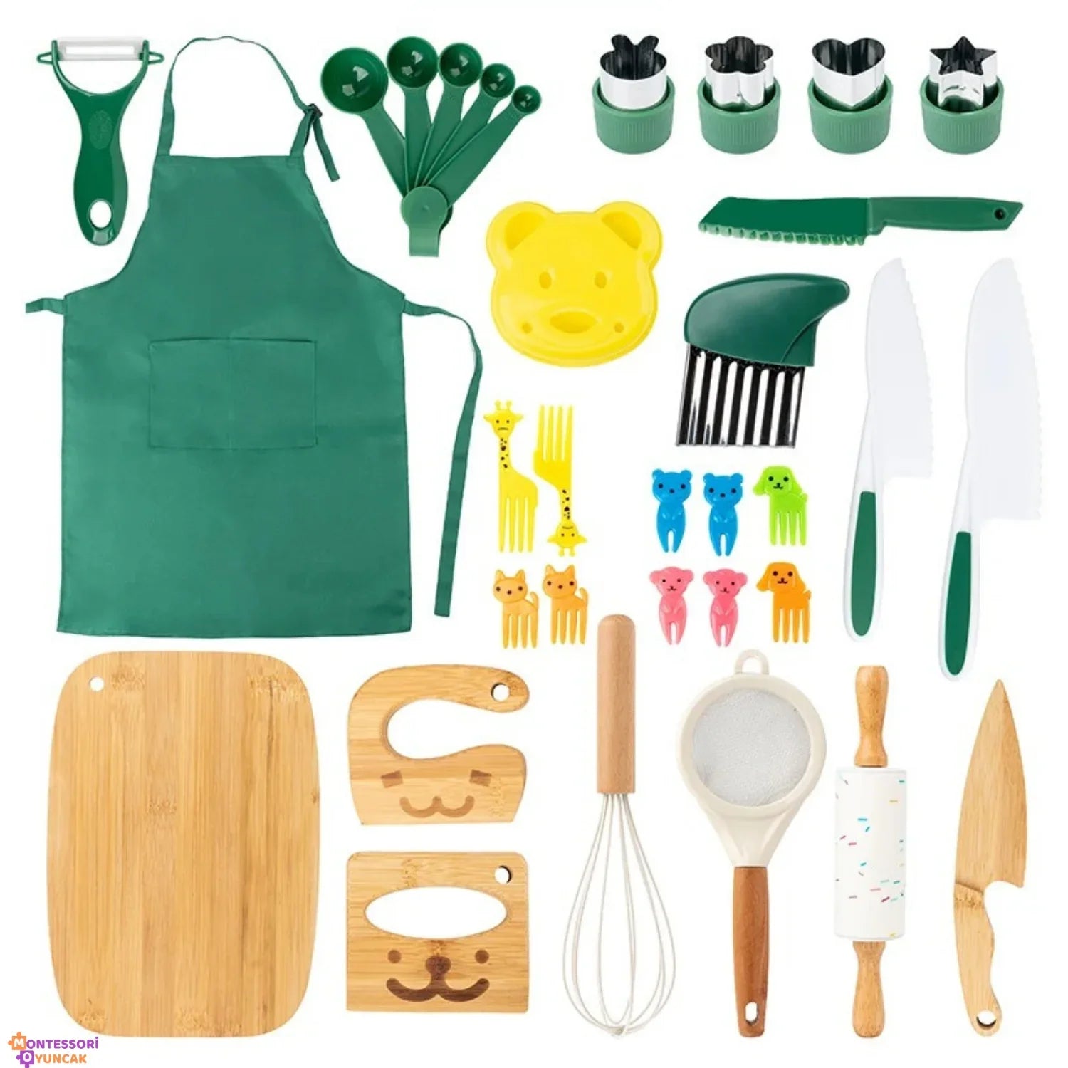 Montessori Ahşap Mutfak Seti Eğitim Oyuncağı Dayanıklı Doğal Boyama Küçükler - MAKKA