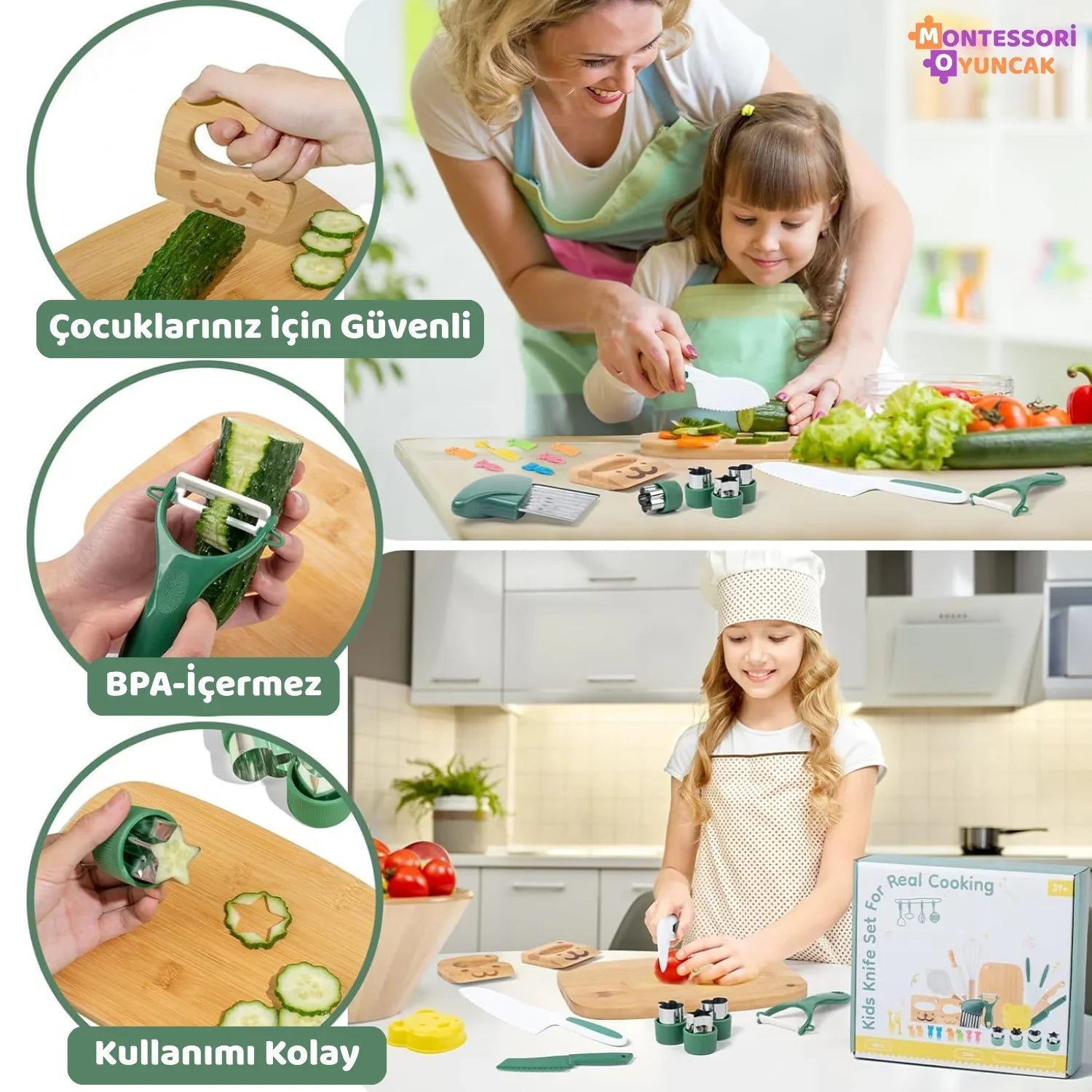 Montessori Ahşap Mutfak Seti Eğitim Oyuncağı Dayanıklı Doğal Boyama Küçükler - MAKKA