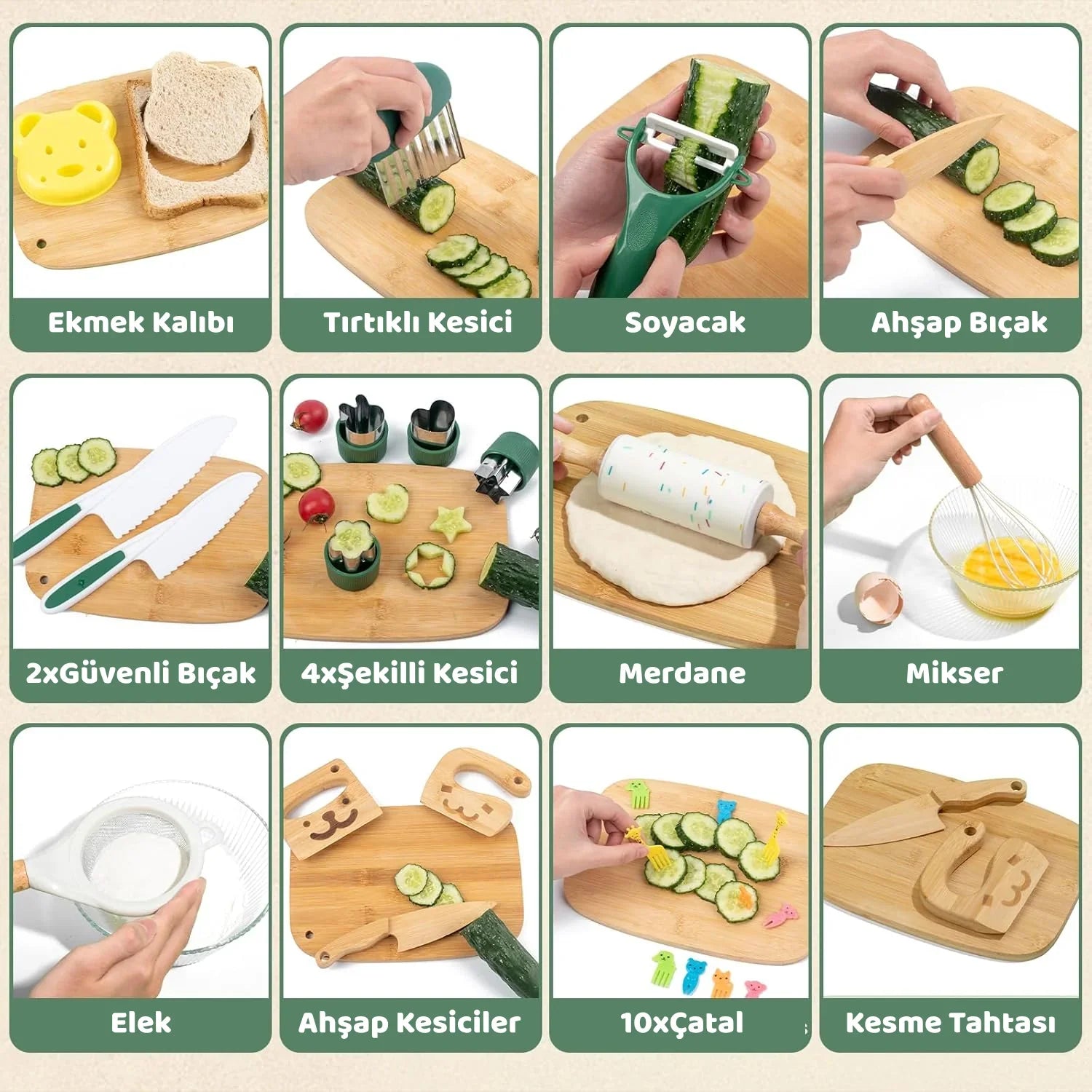 Montessori Ahşap Mutfak Seti Eğitim Oyuncağı Dayanıklı Doğal Boyama Küçükler - MAKKA