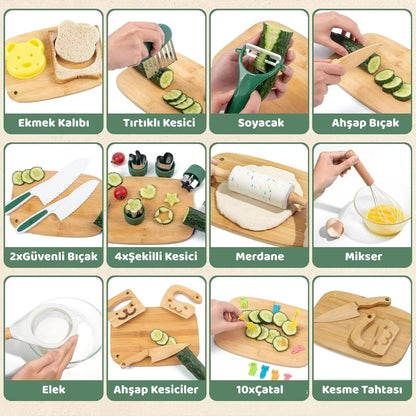 Montessori Ahşap Mutfak Seti Eğitim Oyuncağı Dayanıklı Doğal Boyama Küçükler - MAKKA