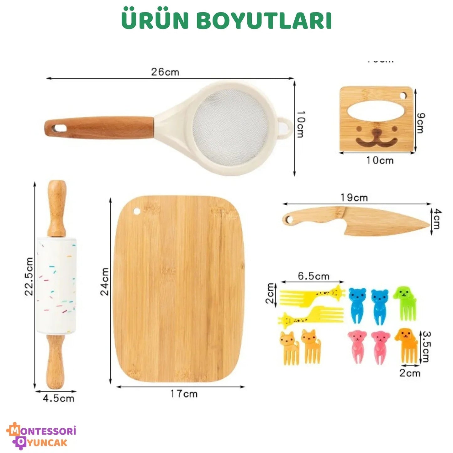 Montessori Ahşap Mutfak Seti Eğitim Oyuncağı Dayanıklı Doğal Boyama Küçükler - MAKKA