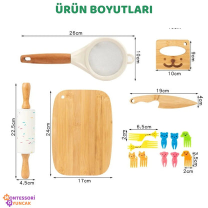 Montessori Ahşap Mutfak Seti Eğitim Oyuncağı Dayanıklı Doğal Boyama Küçükler - MAKKA